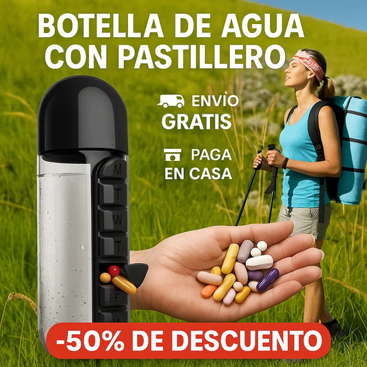 Botella de agua con pastillero